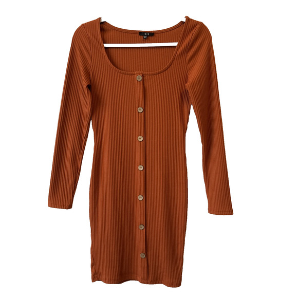 Iris Women's M Boho Ribbed Knit Long Sleeve Bodycon Dress Pumpkin Orange Fall - Picture 1 of 9